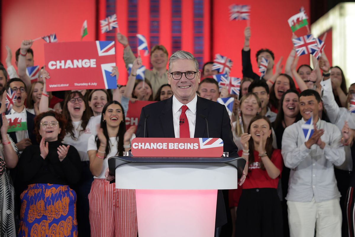 Labour leader Sir Keir Starmer celebrates winning the 2024 general election on July 5, 2024 in London.  (Getty Images)