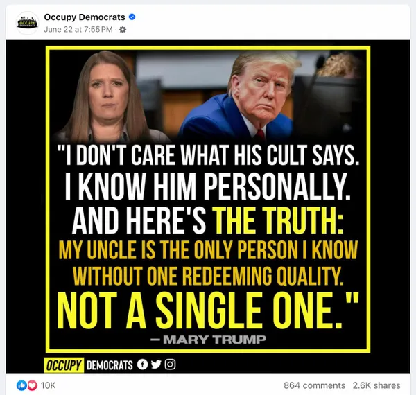 Quote memes claimed Mary Trump who is the niece of former US President Donald Trump once said the words my uncle is the only person I know without one redeeming quality.